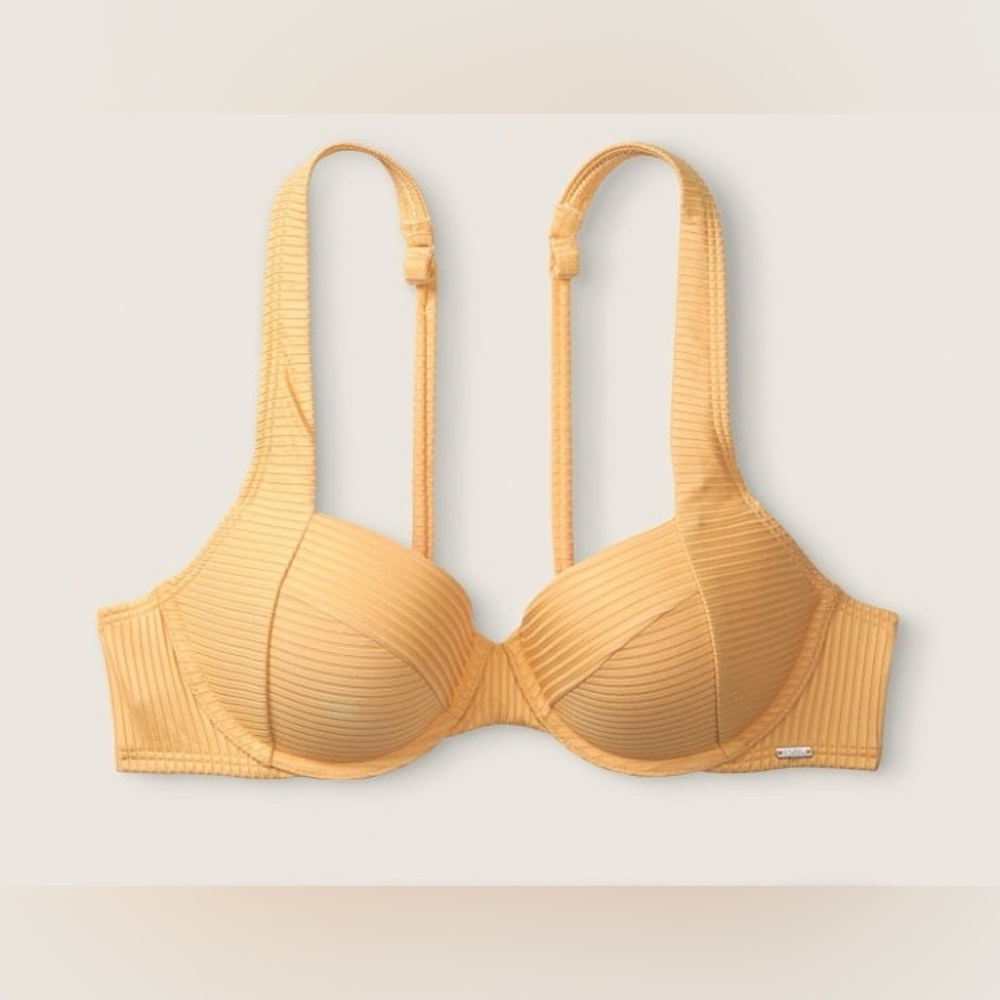Pink VS Ribbed pushup bikini top in Honeycomb